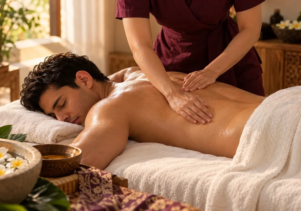 Couple Balinese massage at home with a Care at Home Spa therapist