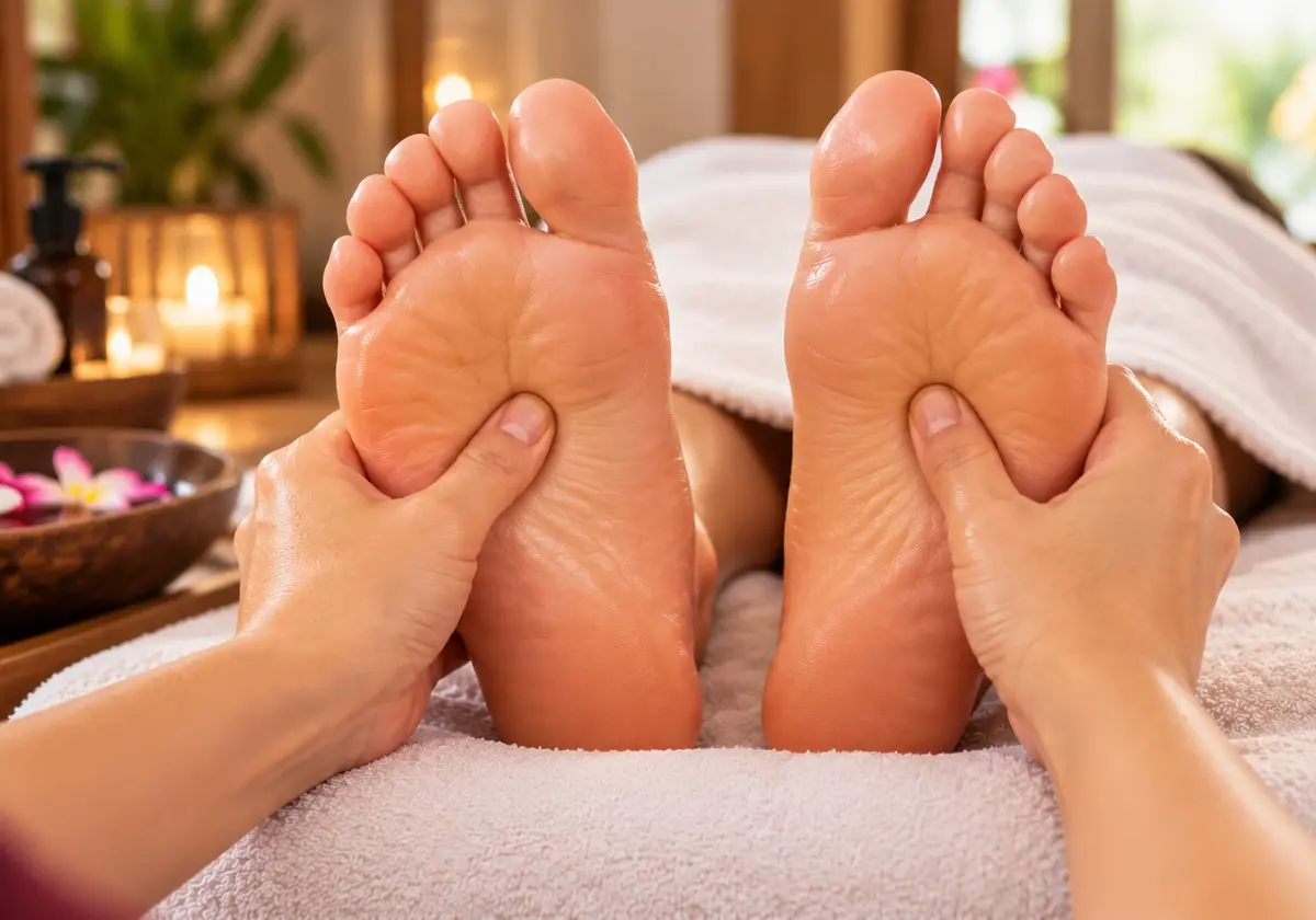 Couple Reflexology massage at home with a Care at Home Spa therapist