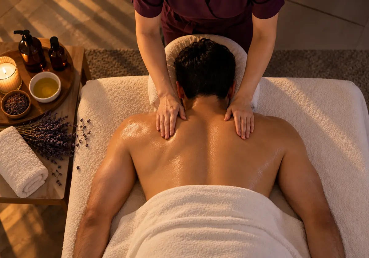 Couple Relaxation massage at home with a Care at Home Spa therapist